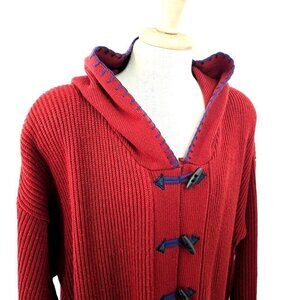 BIB SML Sport Hood Coat Sweater Womens 2X Blue Toggle Close Fuchsia Acrylic Knit